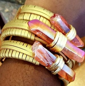 Rainbow Quartz Point Gold Wrapped Bangle